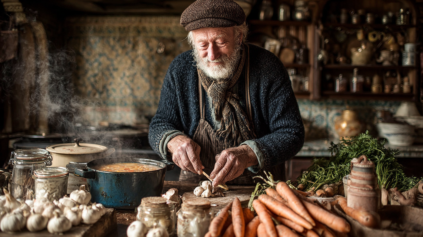 Старша пара готує здорову їжу разом